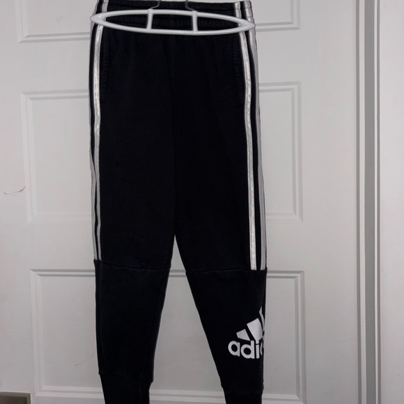 Adidas Kids Black Joggers with White Stripes Size 8 Small - Picture 9 of 9